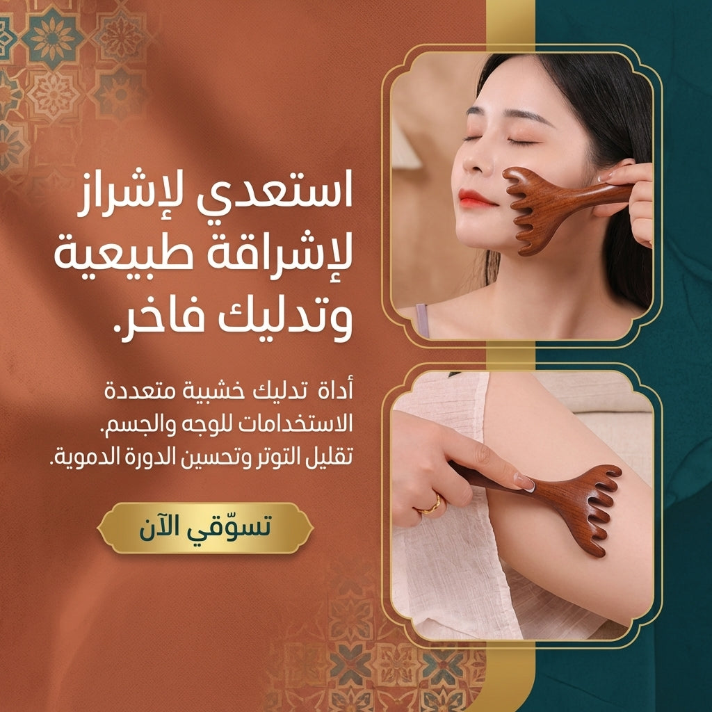 أداة مساج خشبية لشد البشرة وتحسين المظهر
